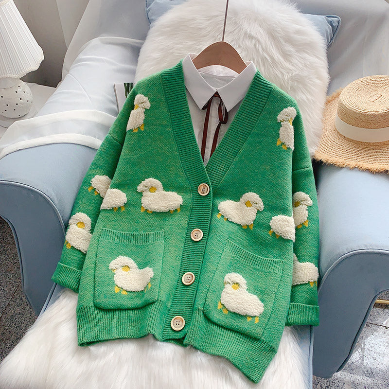 Fluffy Sheep Button Knit Cardigan