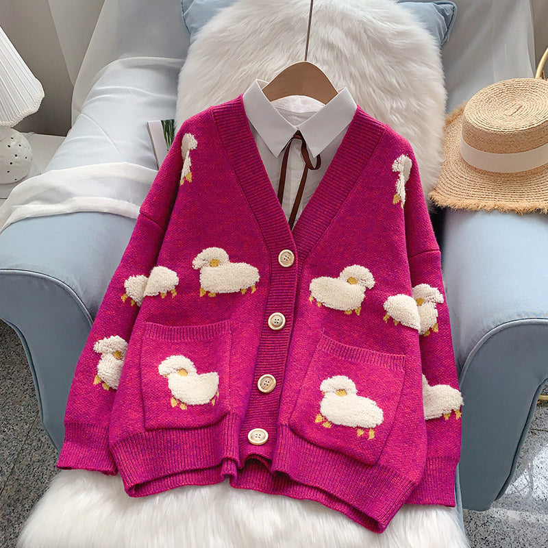 Fluffy Sheep Button Knit Cardigan