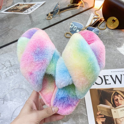 Fluffy Rainbow Slippers