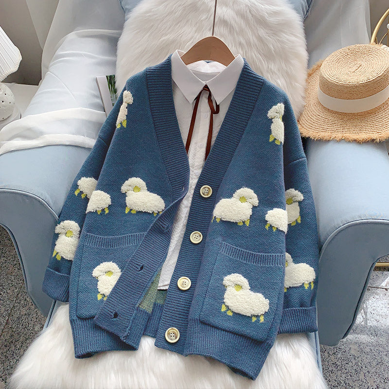 Fluffy Sheep Button Knit Cardigan