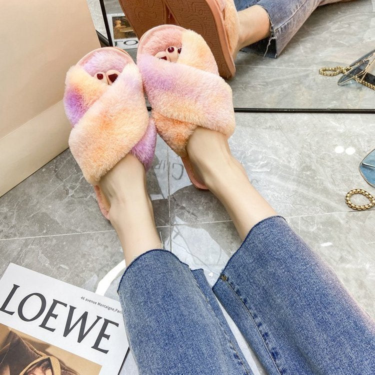 Fluffy Rainbow Slippers